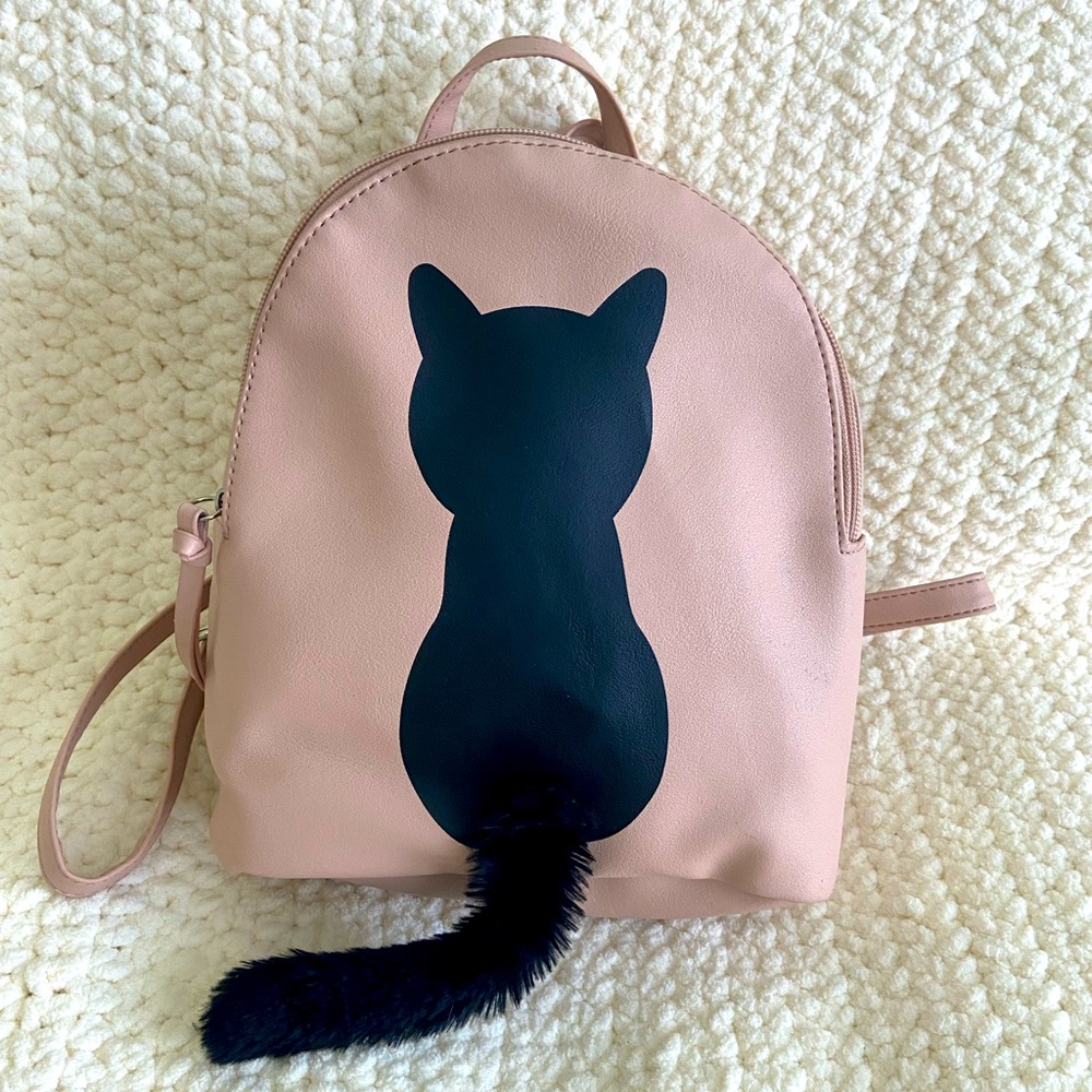 Pink Leather Cat Design Backpack /bag.